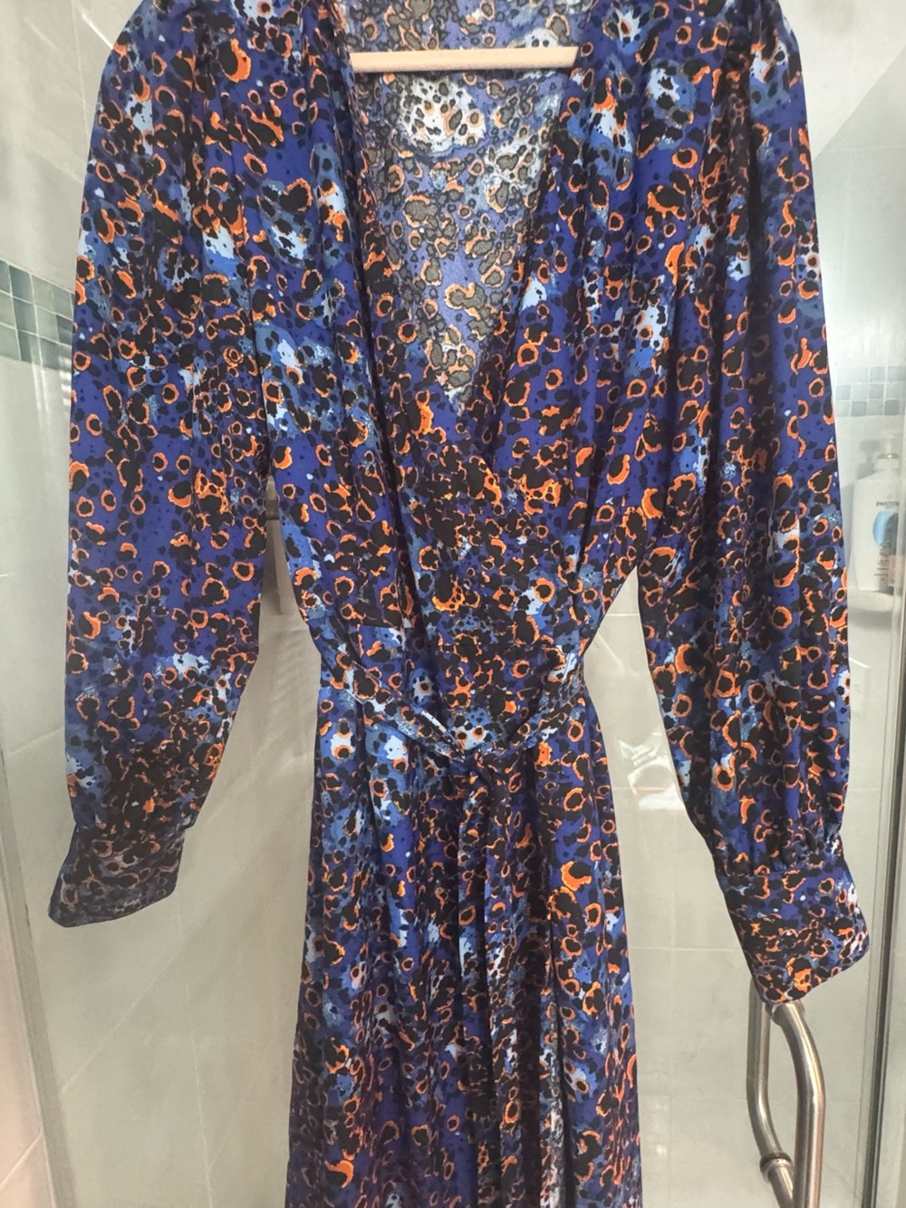 Vero Moda Blue, Orange & Black Abstract Print Wrap Dress